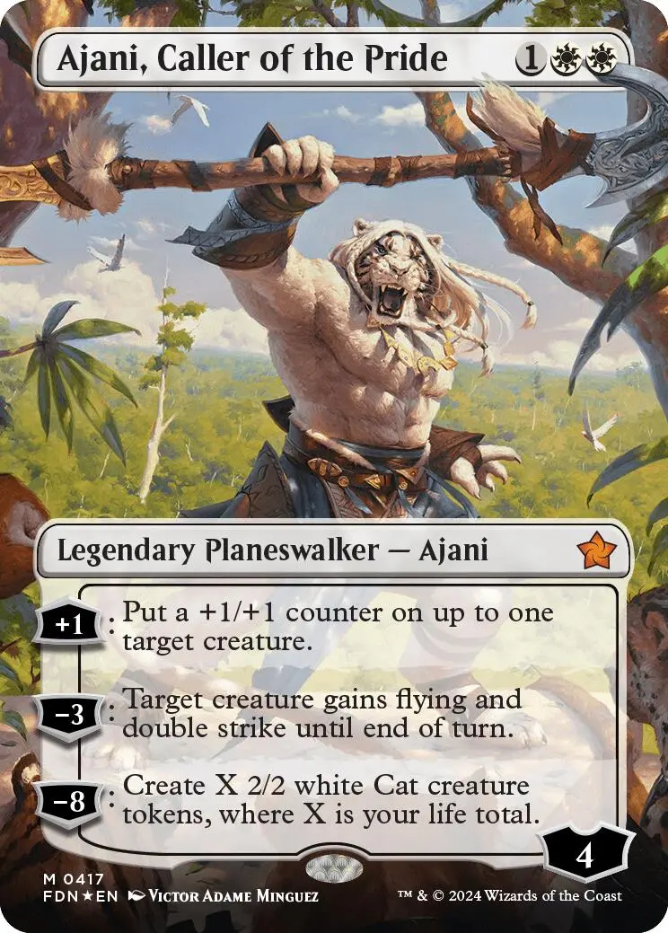 Ajani, Caller Of The Pride (Borderless) (Mana Foil) [Foundations] 1