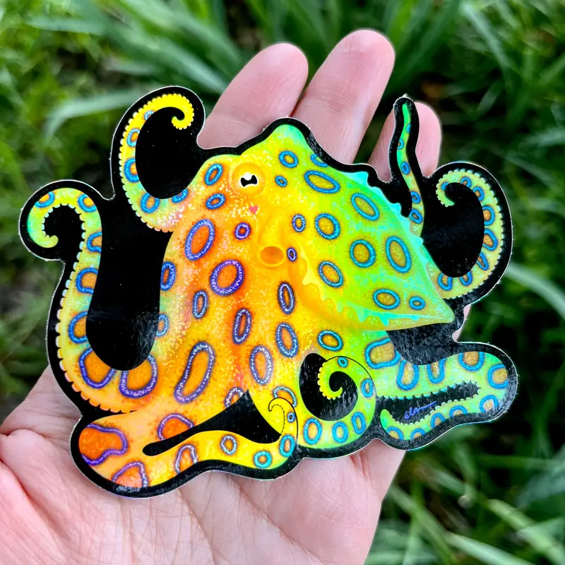 Blue Ring Octopus Sticker/ Holographic 1