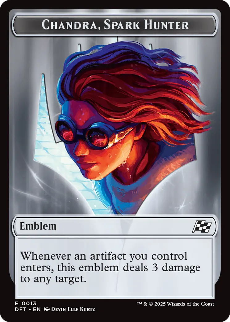 Emblem - Chandra, Spark Hunter // Vehicle Double-Sided Token [Aetherdrift Tokens] 1