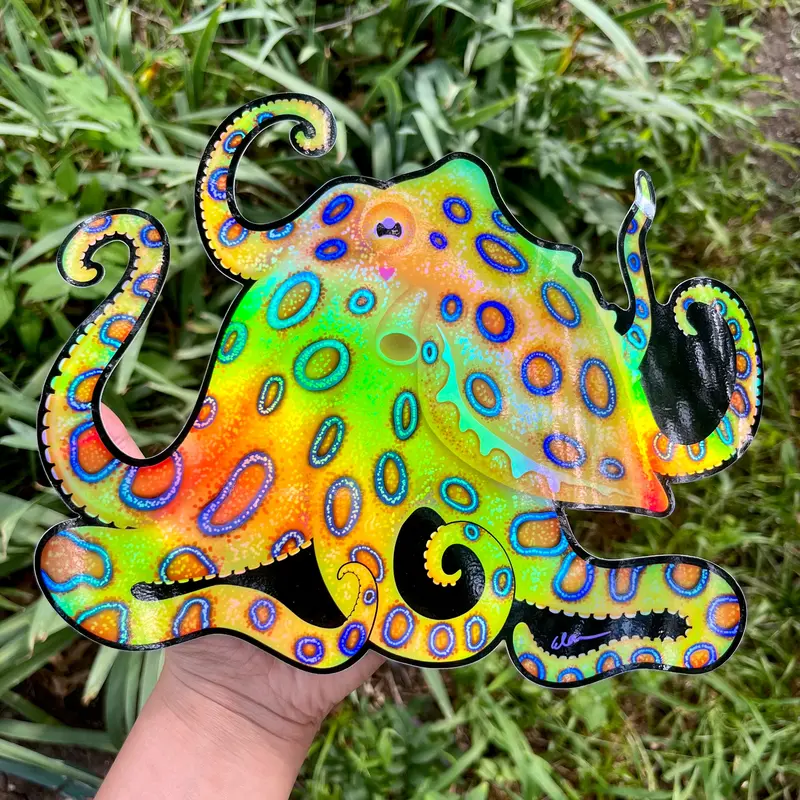 Giant Blue Ringed Octopus Sticker/ 10” Holographic 1