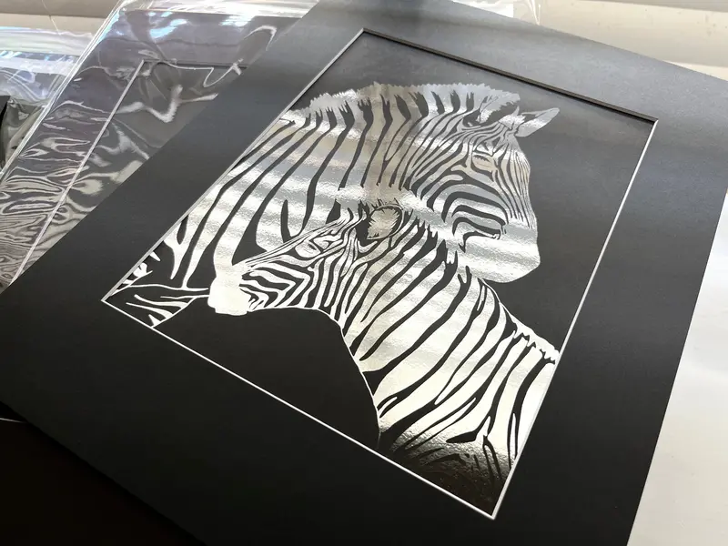 Metallic Silver Zebra Foil Art Print 1