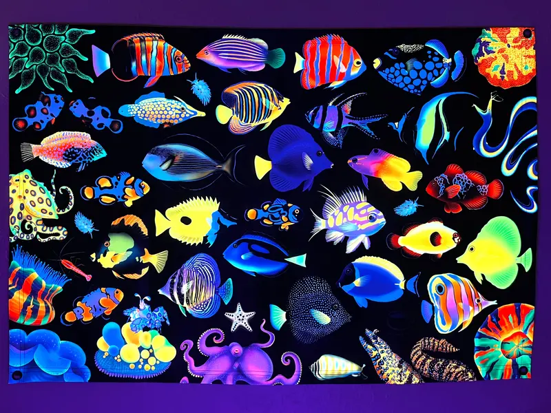 “Reeftopia” Uv Reactive Tapestry 1
