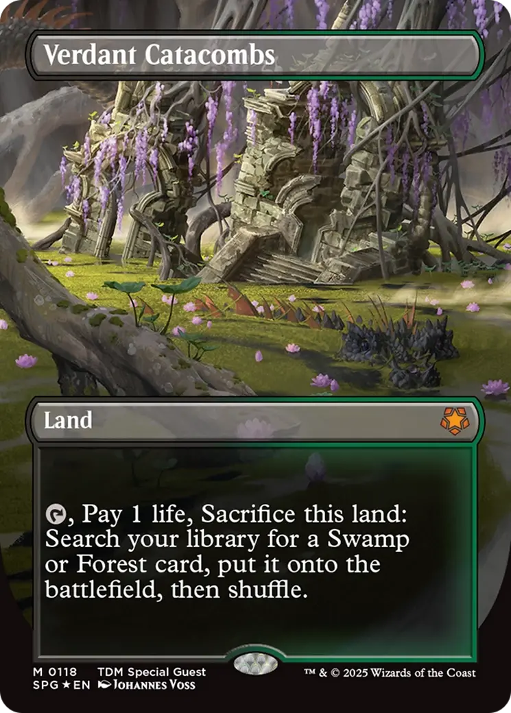 Verdant Catacombs (Borderless) (Dragonscale Foil) [Tarkir: Dragonstorm Special Guests] 1
