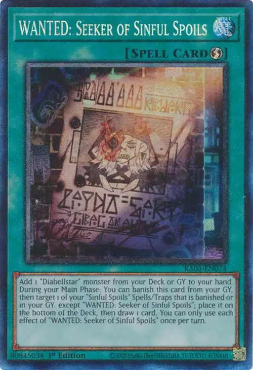 Wanted: Seeker Of Sinful Spoils (Cr) [Ra03-En074] Prismatic Collector's Rare 1