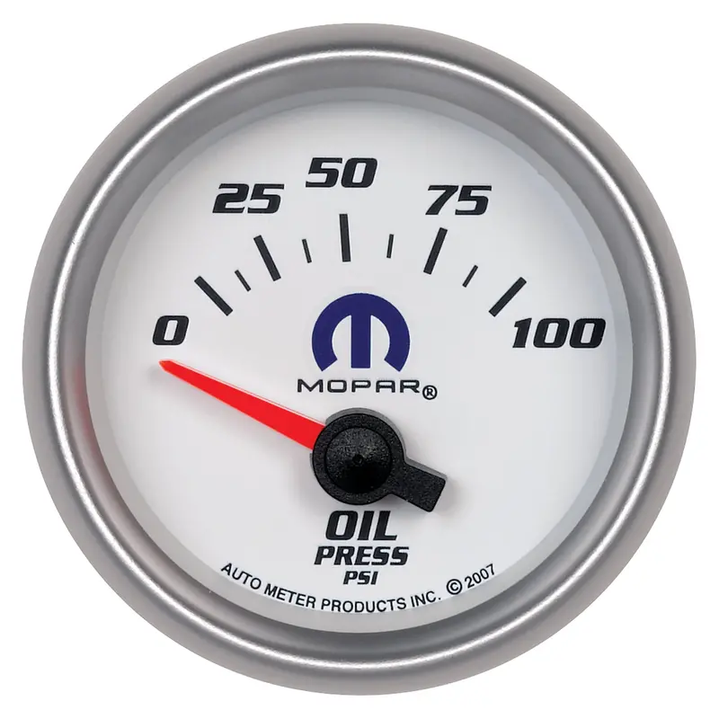 Autometer Electric Oil Pressure Gauge – 2-1/16-Inch White Dial, 100 Psi Range, Mopar Compatible 1