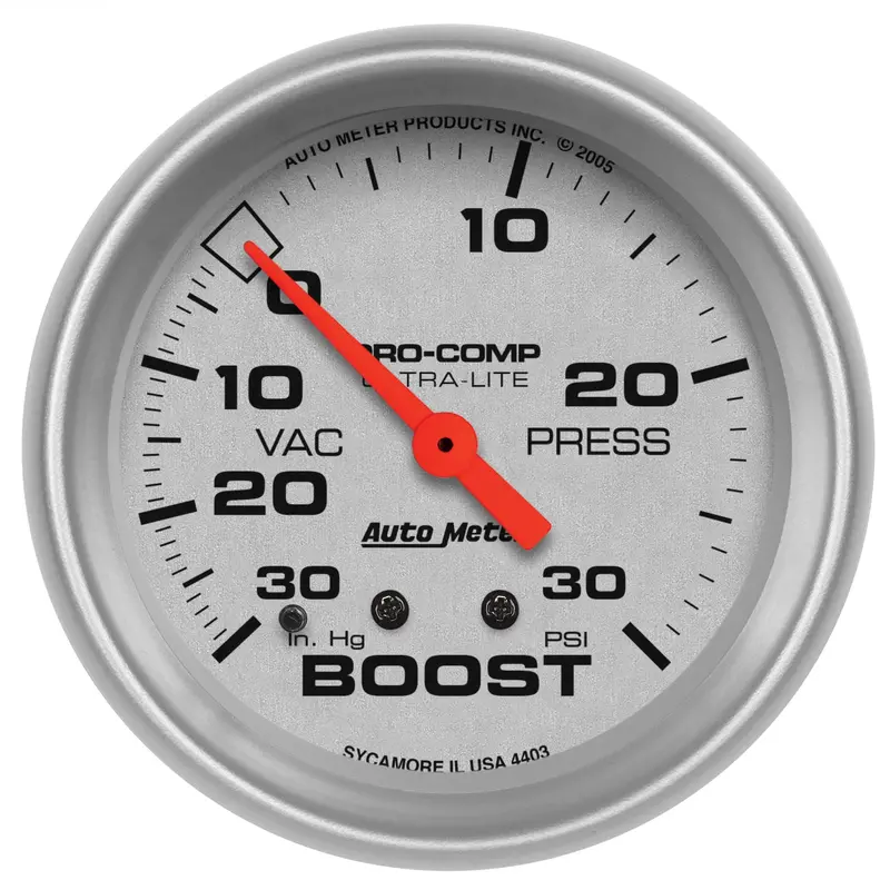 Autometer Mechanical Vacuum/Boost Gauge – 2-5/8", Dual-Scale (0–30 Inhg / 0–30 Psi) 1