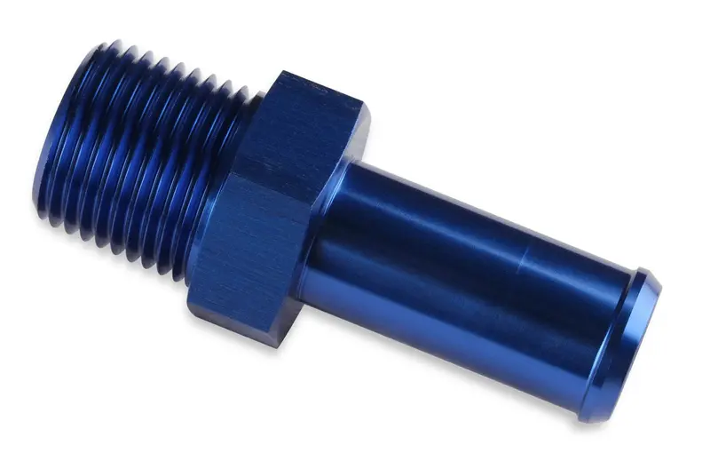Mr Gasket Anodized Blue Barb Fitting – 3/4" Hose To 3/4" Male Npt, Straight Style 1