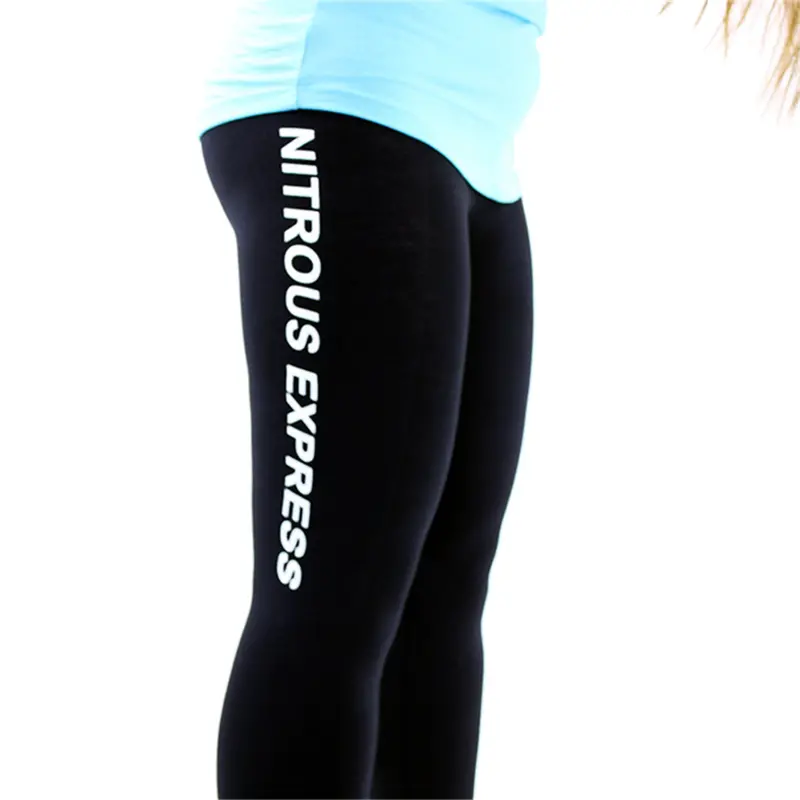 Nitrous Express Women'S Black Logo Leggings – Small, White Embroidered Design 1