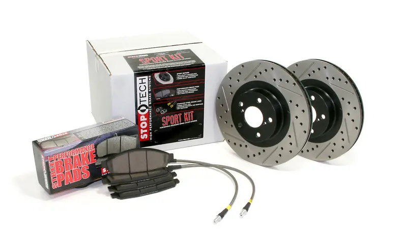 Stoptech 978.33012F Sport Axle Pack – Front Slotted & Drilled Rotors With Brake Lines 1