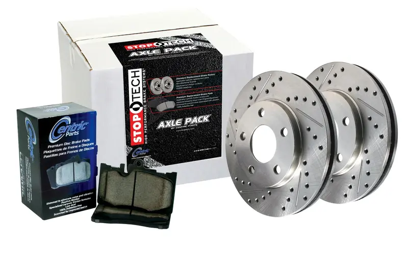Stoptech Sport Axle Pack – Rear Drilled & Slotted Rotors With Stainless Brake Lines (978.35012R) 1