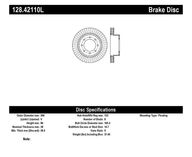 Stoptech Sport Cross-Drilled Brake Rotor – Front Left Replacement (128.42110L) 1