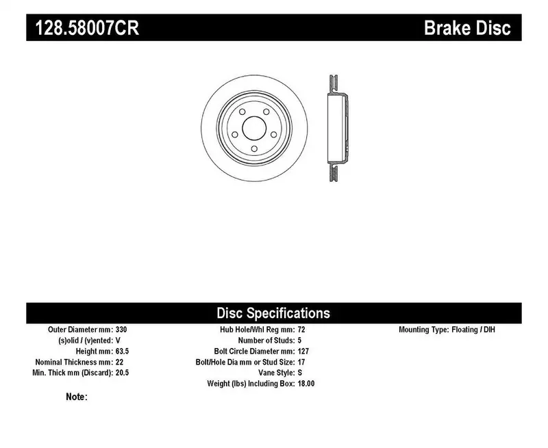 Stoptech Sport Cryo-Drilled Rear Right Brake Rotor – Model 128.58007Cr 1