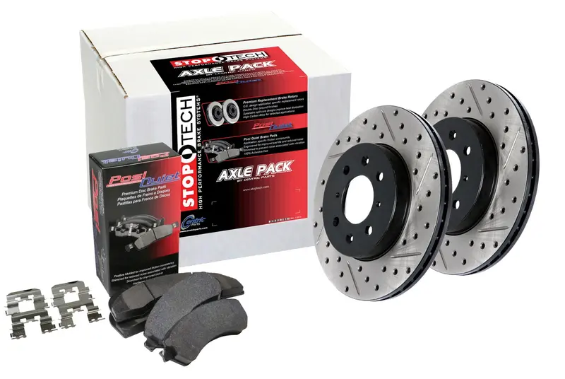 Stoptech Street Axle Brake Kit – Front Drilled & Slotted Rotors And Pads 1